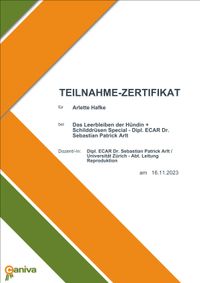 Das Leerbleiben der H&uuml;ndin + Schilddr&uuml;sen Special - Dipl. ECAR Dr. Sebastian Patrick Arlt-participation-certificate